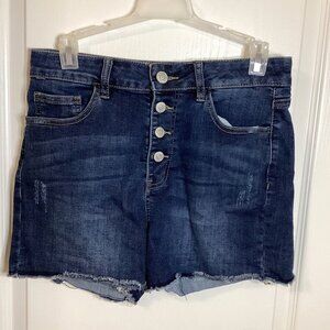 Warehouse One Women's Blue Denim Shorts Size 8 Raw Hem Button Fly